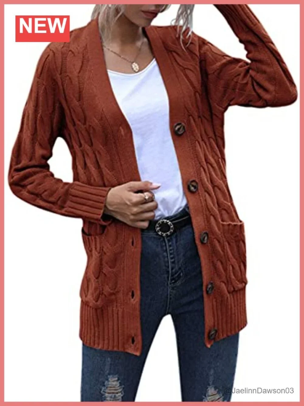 Long Sleeve Open Front Cable Knit Cardigan Sweater with Pockets